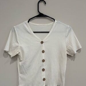 SHEIN Cream Ribbed Button Down Crop Top